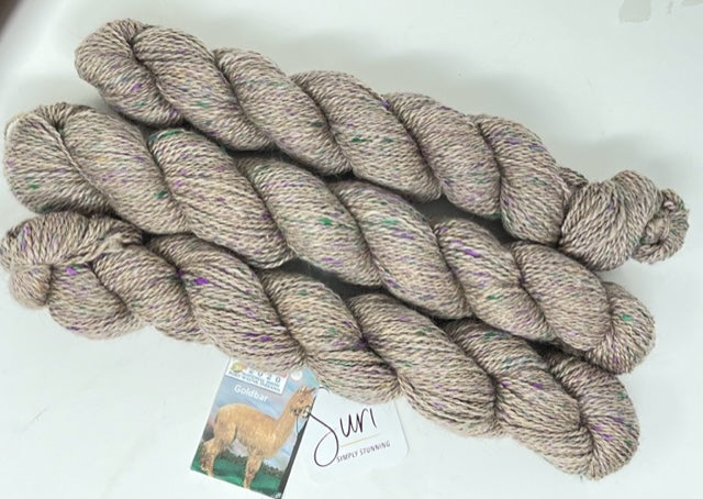Suri Alpaca Blend Yarn Natural with Silk, by Goldbar, 2 Ply DK Weight
