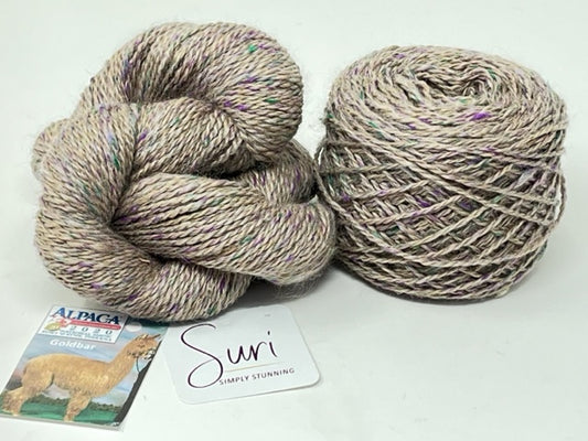 Suri Alpaca Blend Yarn Natural with Silk, by Goldbar, 2 Ply DK Weight