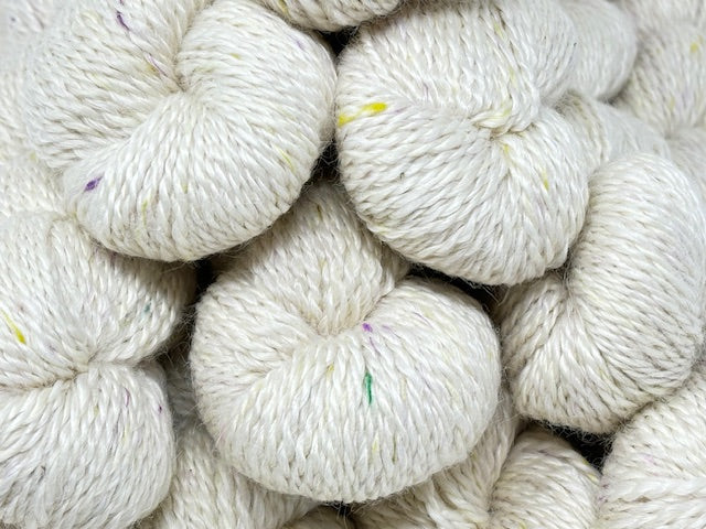 Confetti Whisper Yarn, Suri Blend, White and Silk Speckles, Dk Weight, 200 Yards