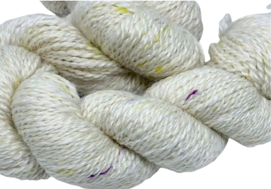 Confetti Whisper Yarn, Suri Blend, White and Silk Speckles, Dk Weight, 200 Yards