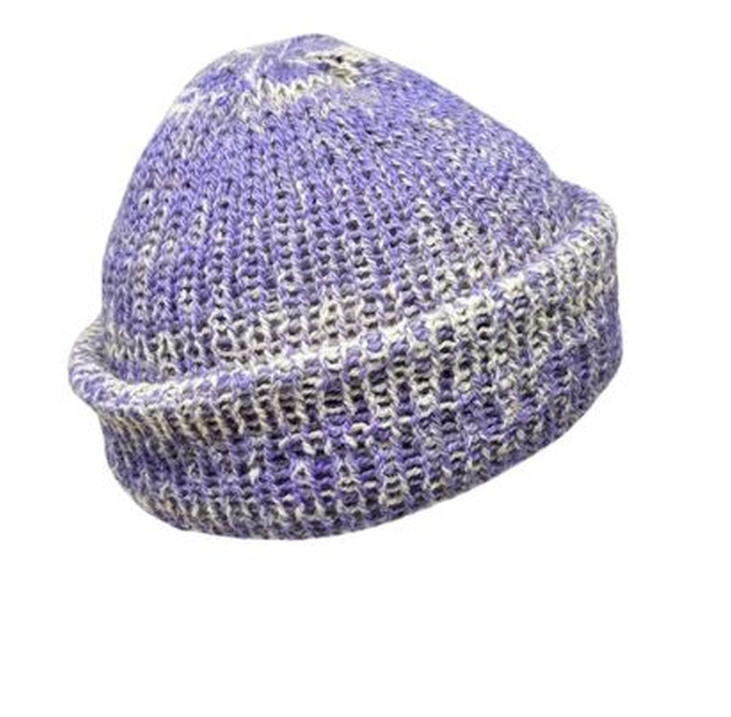 Alpaca Silk Beanie in Lavender and White, Double Thick, Reversible Winter Hat
