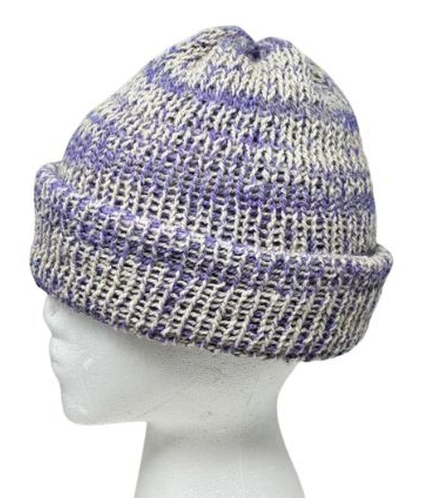 Alpaca Silk Beanie in Lavender and White, Double Thick, Reversible Winter Hat