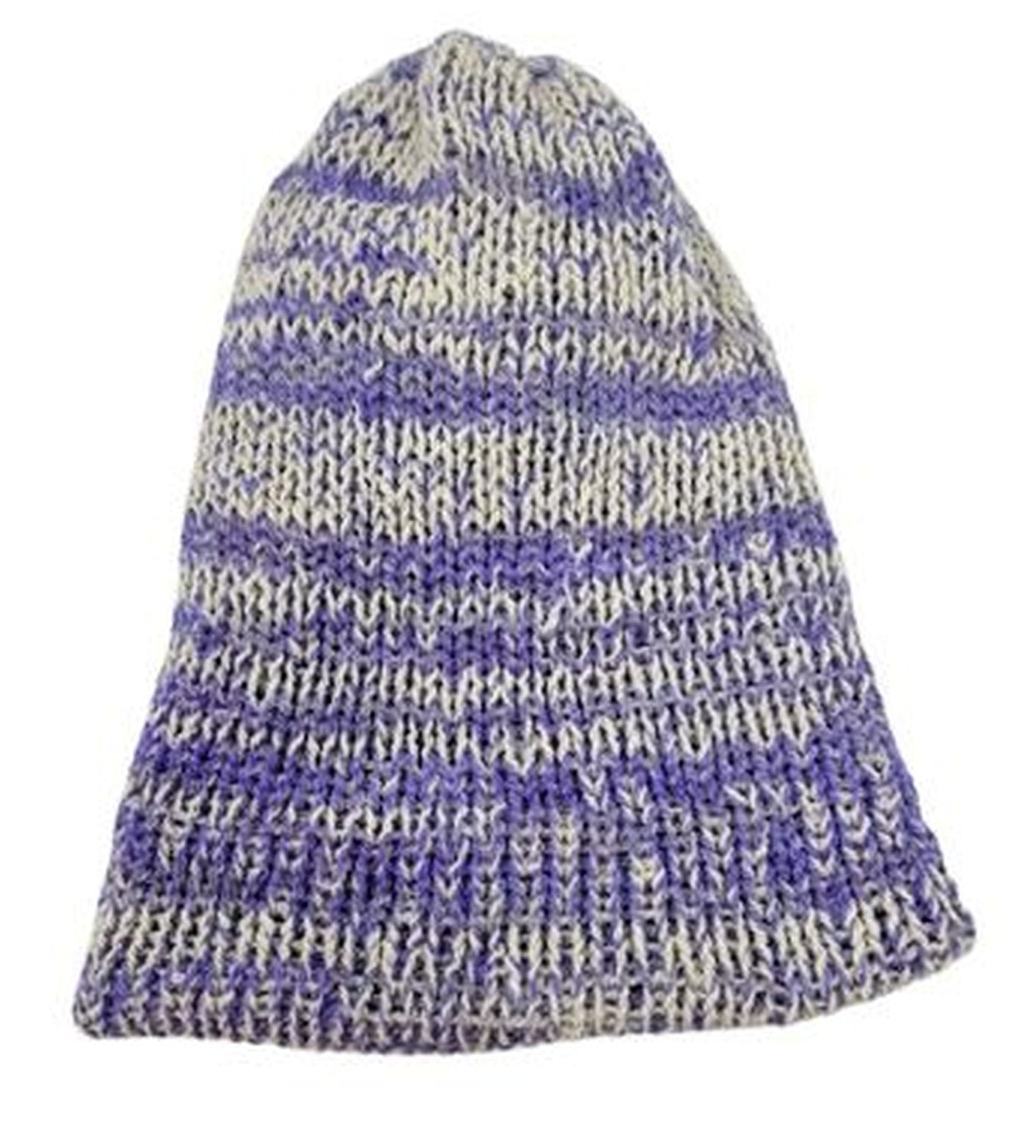 Alpaca Silk Beanie in Lavender and White, Double Thick, Reversible Winter Hat