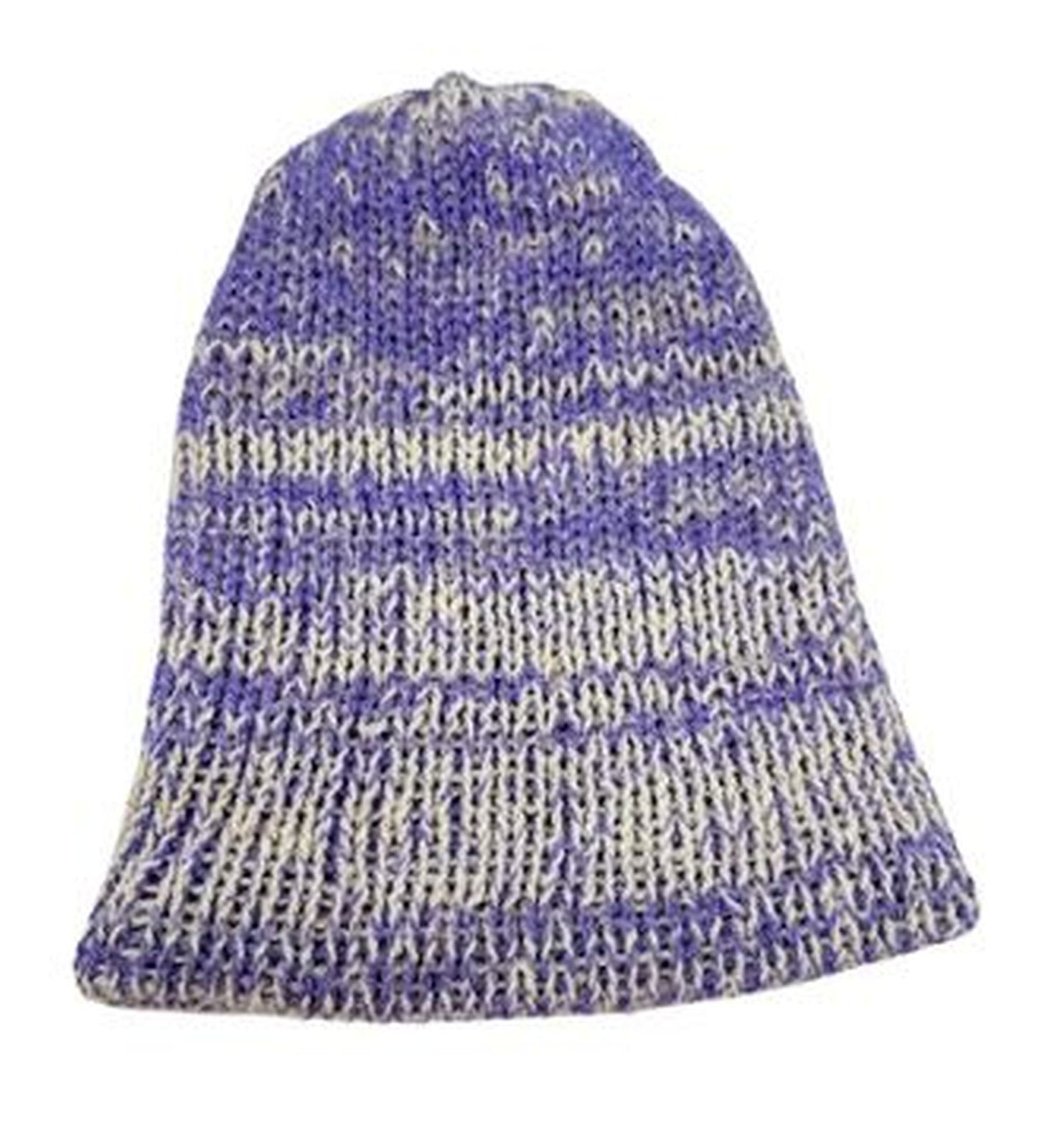Alpaca Silk Beanie in Lavender and White, Double Thick, Reversible Winter Hat