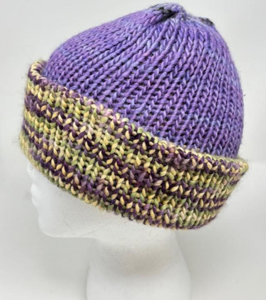 Beanie, Suri Alpaca and Wool Blend, Double Thick Reversible Winter Hat with Brim-2PointFarmAlpacas