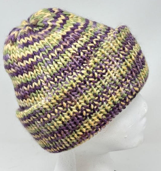 Beanie, Suri Alpaca and Wool Blend, Double Thick Reversible Winter Hat with Brim