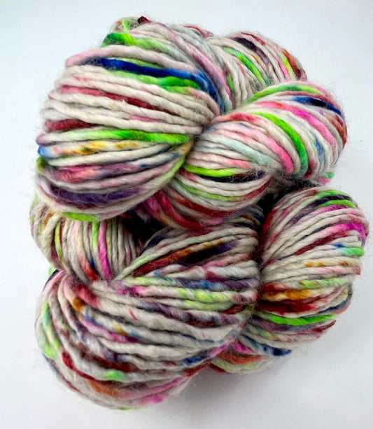 multi colored yarn single ply 60% Suri Alpaca 40% Wool, 115 yards
